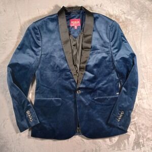 Guess Velvet Blazer Mens L Navy Blue Shawl Lapel Satin Trim Tuxedo Dinner Jacket